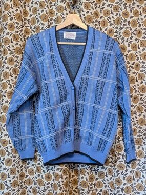 Pendleton 100% Wool Blue & Black Striped Knit Cardigan